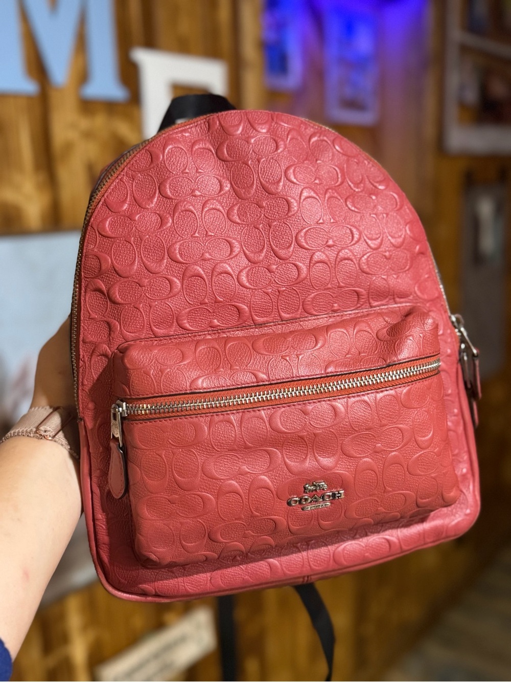Coach Washed Red Embossed Signature Mini Backpack